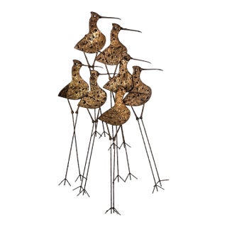 Signed Mid 20th Century Curtis Jeré/Artisan House Brutalist Brass Sandpipers Wall Sculpture For Sale