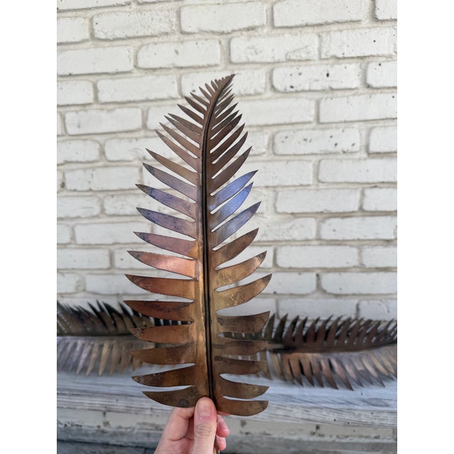 Metal Set of 5 Mid Century Modern Hand-Cut Copper Fern Sculptures For Sale - Image 7 of 8