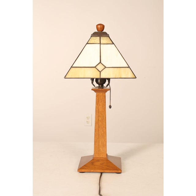 Stickley Mission Collection Oak Table Lamp with Art Glass Shade For Sale - Image 18 of 18