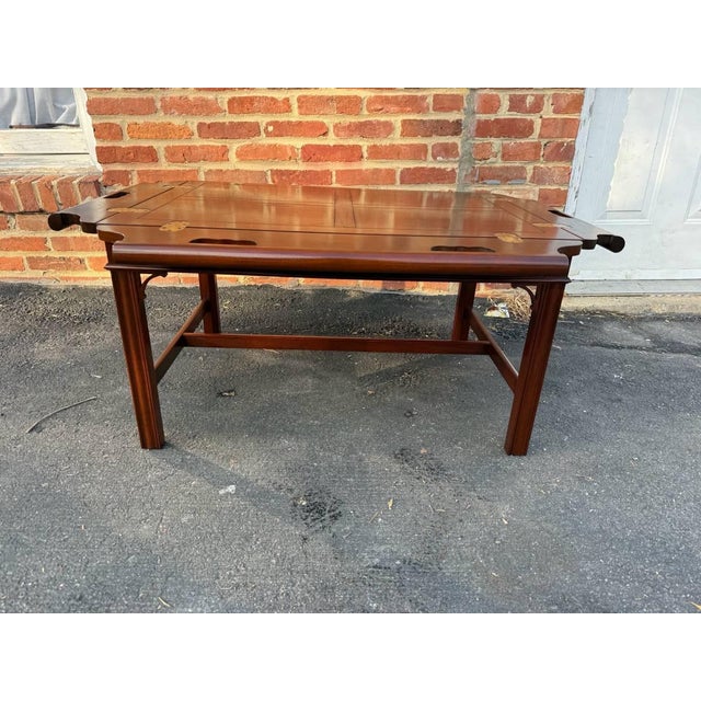Wood Vintage Baker Furniture Chippendale Style Mahogany Butler Tray Coffee Table For Sale - Image 7 of 18