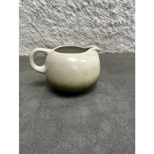 Mid-Century Modern Vintage Heath Pottery Usa Ceramic Creamer Cream Speckled Brown Glaze For Sale - Image 3 of 6