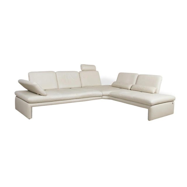 Animal Skin Leather Corner Sofa in Cream Beige with Manual Function by Willi Schillig For Sale - Image 7 of 18