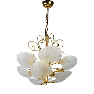 Glass Shell and Brass Chandelier attributed to Deknudt, 1970s For Sale