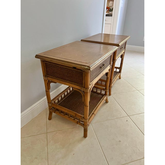 Mid-Century Modern Vintage Bamboo and Wicker Nightstands- Pair For Sale - Image 3 of 7