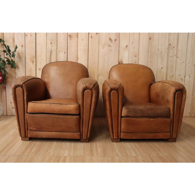 Art Deco Leather Club Chairs, 1930s, Set of 2 For Sale - Image 3 of 14