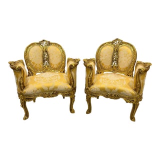 French Style French Rococo Armchair – Gold Leaf Baroque Accent Chair - Set of 2 For Sale