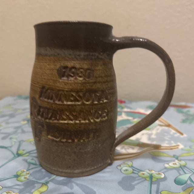 Renaissance Vintage 1981 Minnesota Renaissance Festival Hand-Thrown Stoneware Unicorn Mug For Sale - Image 3 of 5