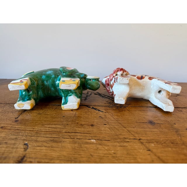 Pair of Sculpted Ceramic/Clay Whimsical Lion & Elephant Candlesticks For Sale In Portland, OR - Image 6 of 15