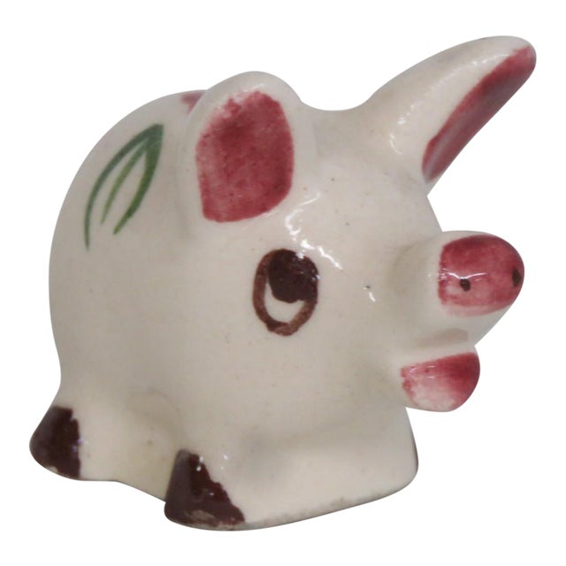 Miniature Ceramic Pig Figurine Hand Painted Mid Century Folk Art Style 4976b For Sale