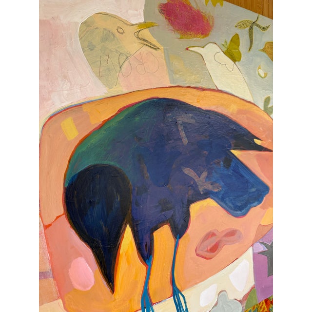 Ink Blue “Crow Rules” a Fun Bird Painting by LWren Walraven For Sale - Image 8 of 14