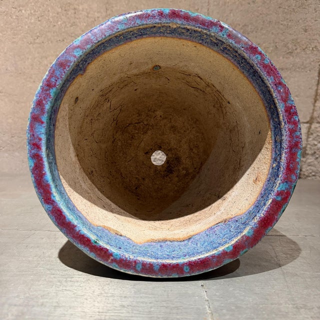 Ceramic Vibrant Ceramic Flower Pot Featuring a Striking Drip-Glaze Finish Mid-Century For Sale - Image 7 of 10
