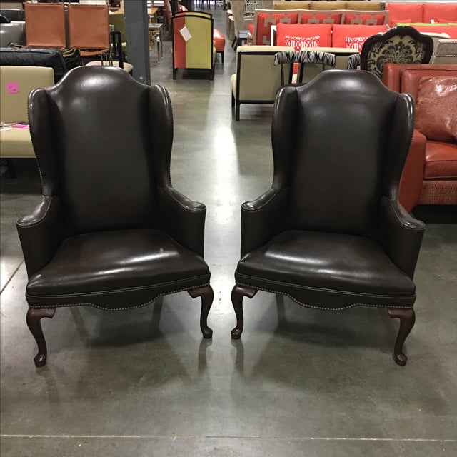Leather & Cowhide Wingback Chairs A Pair Chairish