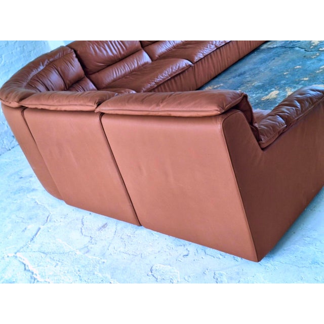 Large Italian Five-Piece Modular Corner Sofa Set in Cognac Leather, 1970s For Sale - Image 6 of 15