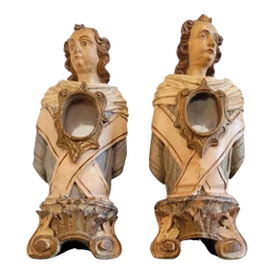 18th Century Italian Baroque Church Altar Reliquary Bust Sculpture Religious Antiques - a Pair