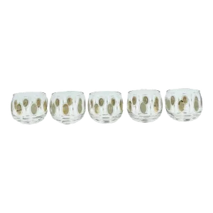 Mid-Century Gold Royal Lady Portrait Roly Poly Cocktail Glasses- Set of 5