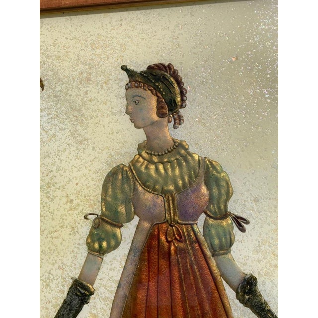Brown Pair of Italian Mid-Century Modern Reverse Glass Paintings of Royalty For Sale - Image 8 of 12