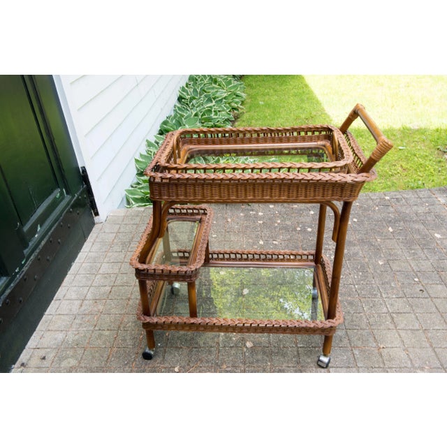 Brown Rattan-Wicker Bar Cart For Sale - Image 8 of 11