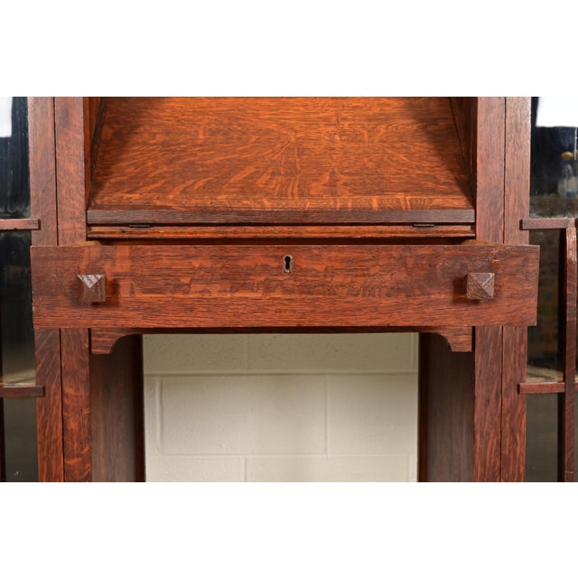 Brown Stickley Brothers Style Antique Mission Oak Arts & Crafts Double Bookcase With Drop Front Secretary Desk, Circa 1910 For Sale - Image 8 of 15