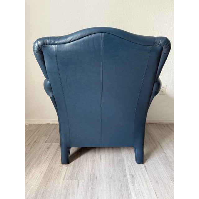1990’s Mid Century Donghia Navy Blue Leather Club Chair For Sale In Naples, FL - Image 6 of 9