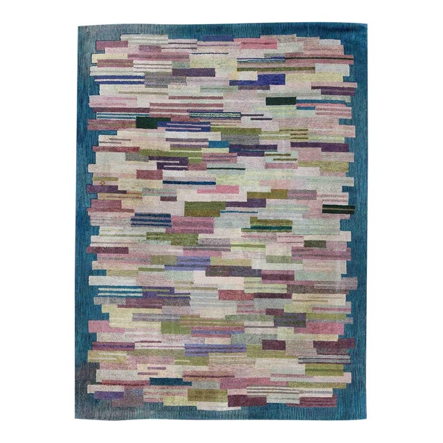 Large American Hooked Rug by George Wells With a Modern Design and Modern Colors 9'0" X 12'3" For Sale