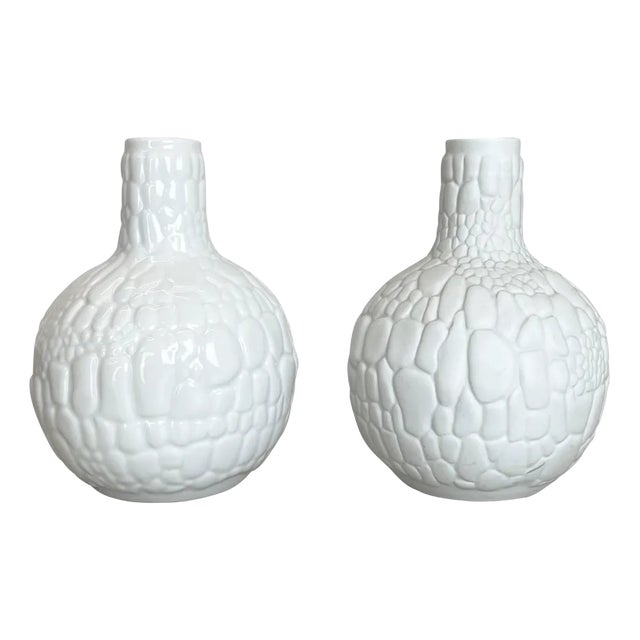 German Op Art Biscuit Porcelain Vases by Ak Kaiser, 1970s, Set of 2 For Sale