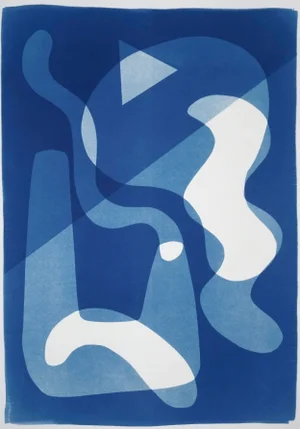 "Retro Futuristic Shapes II" Contemporary Abstract Cyanotype Print on Watercolor Paper