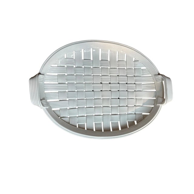 Late 20th Century White Ceramic Basketweave Woven Tray For Sale - Image 5 of 11