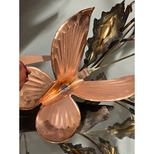 1980s America 80’s Signed Copper & Metal Oak and Orchid Wall Art Sculpture For Sale - Image 5 of 8