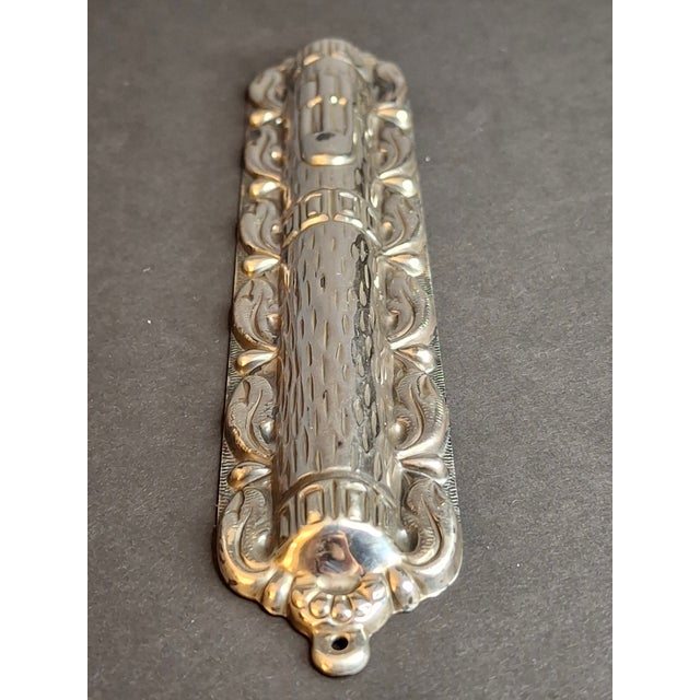 Metal Sterling Silver 925 Repousse Mezuzah Case 6" Bark & Scrollwork For Sale - Image 7 of 13