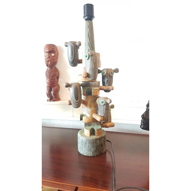 Mid-Century Scandinavian Style Wood Table Lamp with 6 Owls on Branches For Sale - Image 6 of 6