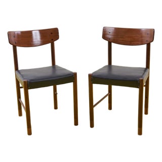Vintage Wooden and Synthetic Leather Chairs, Set of 2 For Sale