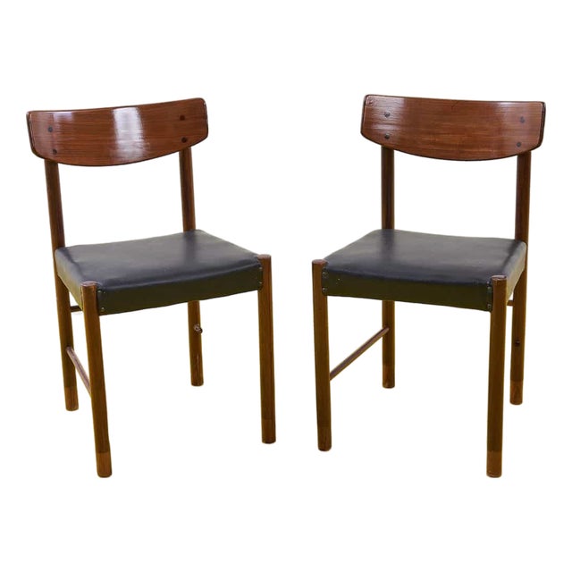 Vintage Wooden and Synthetic Leather Chairs, Set of 2 For Sale