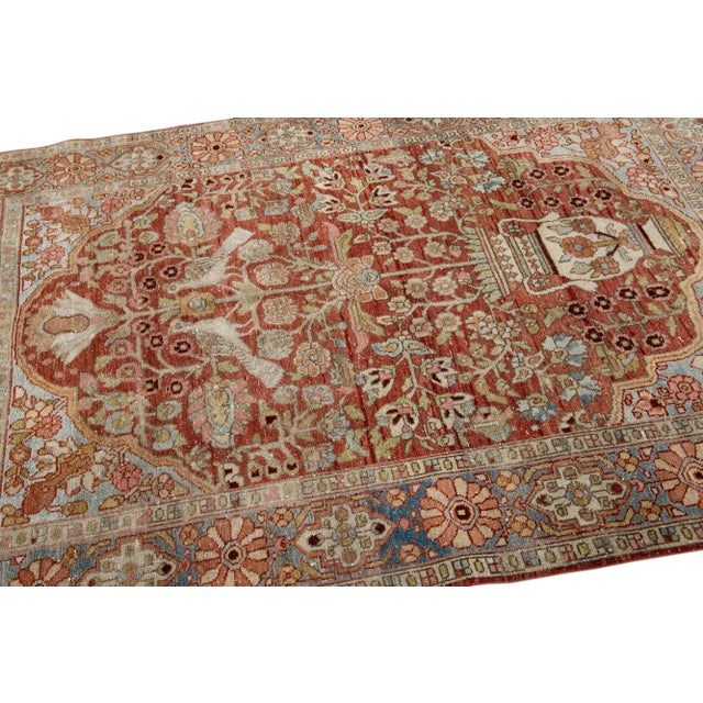Brick Red Antique Bakhtiari Persian Handmade Medallion Rust Scatter Wool Rug For Sale - Image 8 of 11