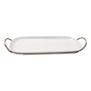 Vintage Italian Sheffield Plated Metal and Ceramic Serving Plate by Lino Sabattini, 1970s For Sale
