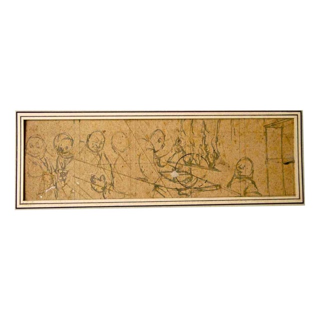 Gabriele Galantara, The Market, Drawing in Pencil, 1907 For Sale