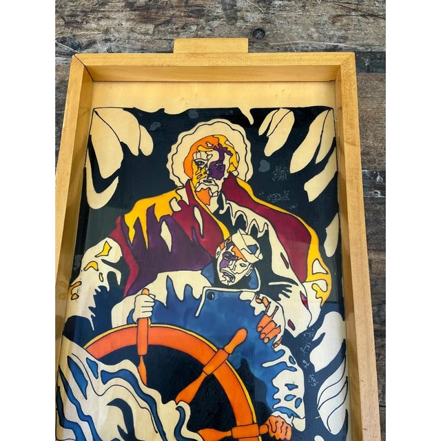 Vintage Nautical Painted Wood Art Tray For Sale - Image 13 of 13