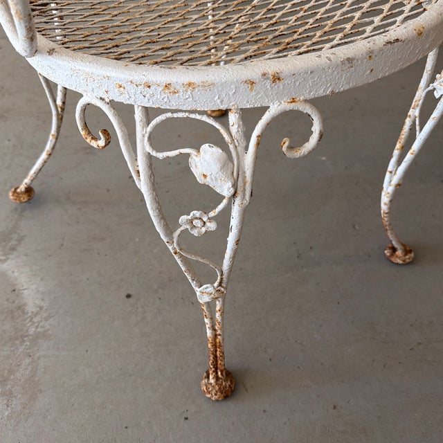 White Ornate Garden Bench Shabby Chic With Room for Table or Plant Vintage Painted White For Sale - Image 8 of 11
