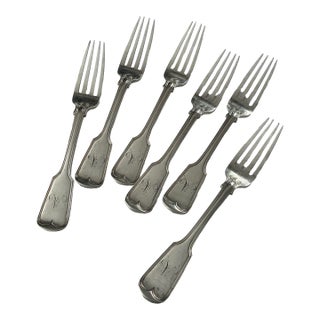 Late 19th Century Heavy Antique French 950 Sterling Silver Dinner Forks - Set of 6 For Sale