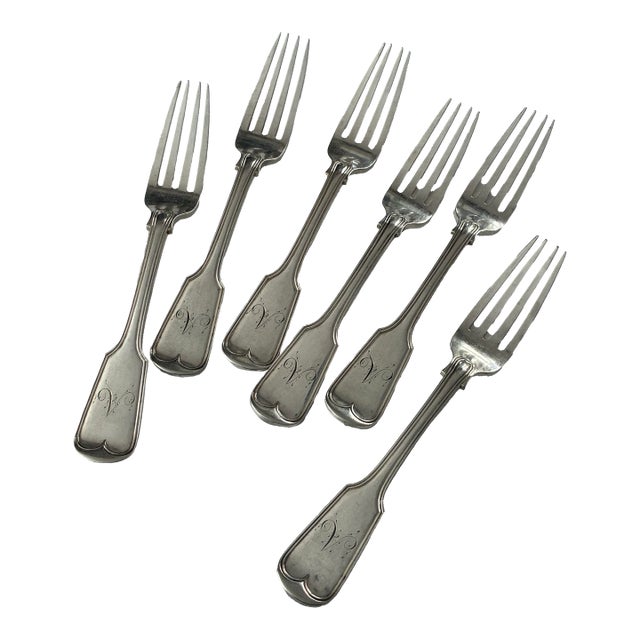 Late 19th Century Heavy Antique French 950 Sterling Silver Dinner Forks - Set of 6 For Sale
