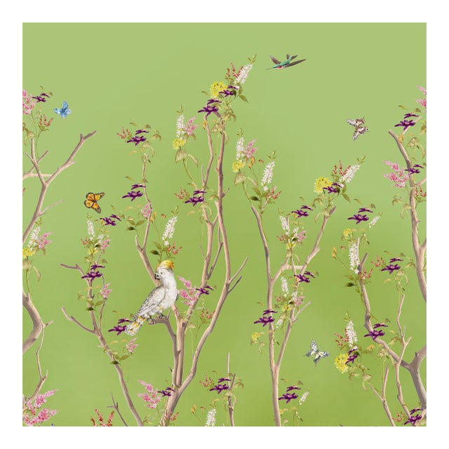 Trailing Garden Chinoiserie a & B Roll | Chartreuse Green by Fynchie For Sale