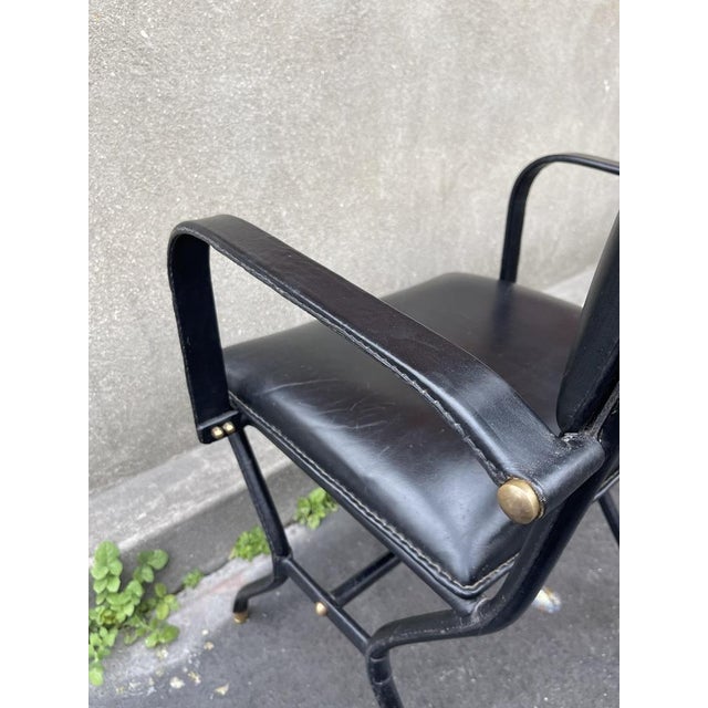 1950s Stitched Leather Armchair by Jacques Adnet, 1950s For Sale - Image 5 of 11
