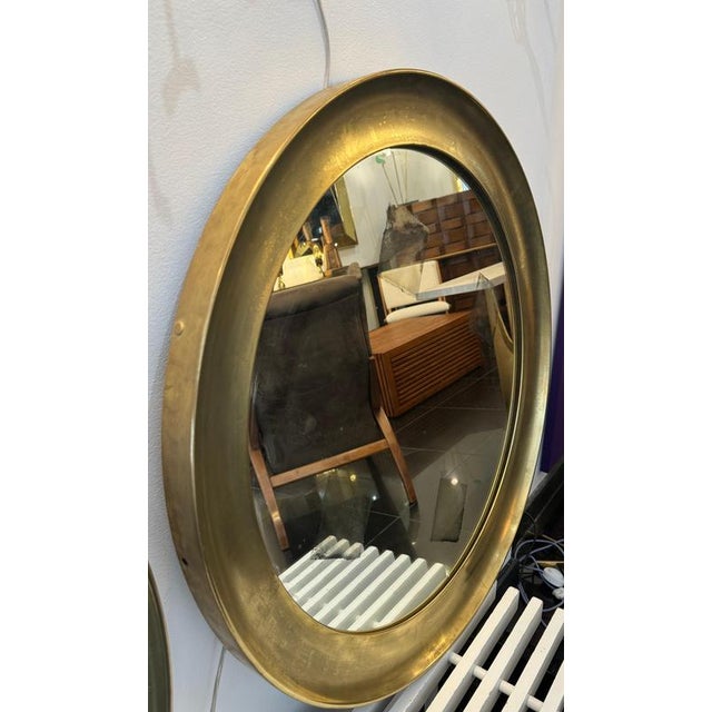 Large Concave Brass Frame Circular Mirrors, 1970, Set of 2 For Sale - Image 4 of 11