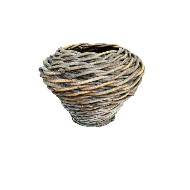 Brown Large Handwoven Rattan Reed Basket Bi Cone For Sale - Image 8 of 12