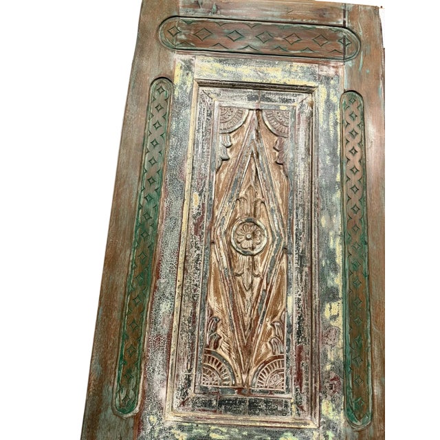 Antique Hand-Carved Wood Door Panel | Rustic Farmhouse Sliding Barn Door 96x30 For Sale - Image 4 of 5
