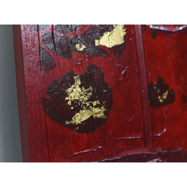 1990s Contemporary Abstract Geometric Oil Painting With Gold Leaf For Sale - Image 5 of 9