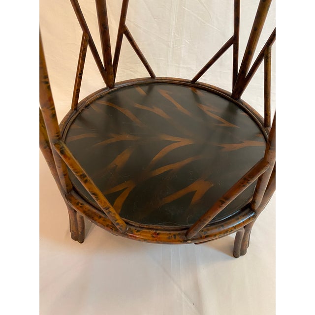 Maitland-Smith Burnt Bamboo Two-Tier Side Table With Hand-Decorated Lacquer Top For Sale - Image 11 of 14