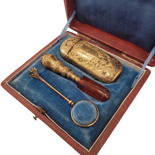 Napoleon III Pipe/Tobacco Set in Gilt Brass, France, 19th Century, Set of 4, in Good conditions. Designed before 1890