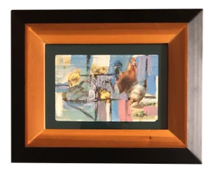 Original Contemporary Small Stephen Heigh “Farm Life” Abstract Painting “Farm Life” Framed