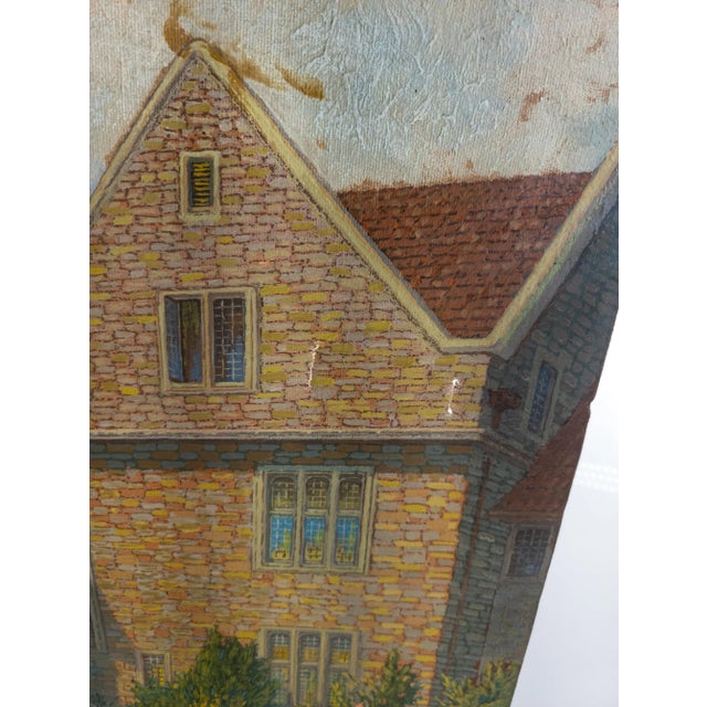 1930's Oil on Canvas Architectural Painting of Ward Manor at Bard College For Sale - Image 9 of 11