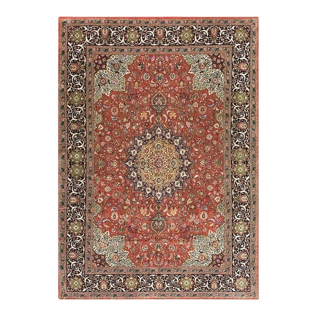 Mid 20th Century Red Rust Ground Medallion Antique Tabriz Handknotted Wool Rug For Sale